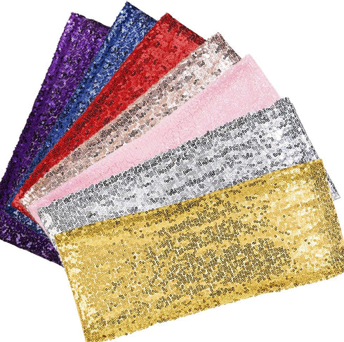 SquarePie Pack of 10 Sequin Chair Sashes, Silver Sparkling Decorative Bands for Wedding Banquet Party Decor