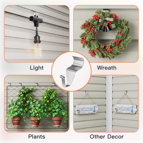 Vinyl Siding Hooks (8 Pack), No Drilling Siding Clips for Hanging Outdoor Decorations and String Lights