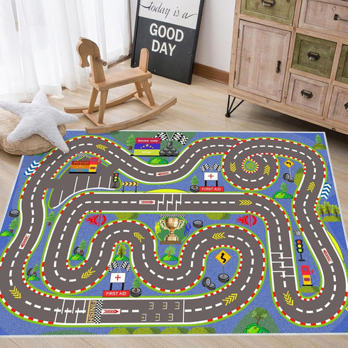 Kids Rug, Race Track Playmat Rugs 5939 in Kids Carpet with Rubber