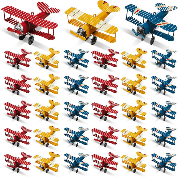 Therwen 30 Pcs Metal Airplane Decorations Vintage Airplane Ornament Hanging Iron Biplane