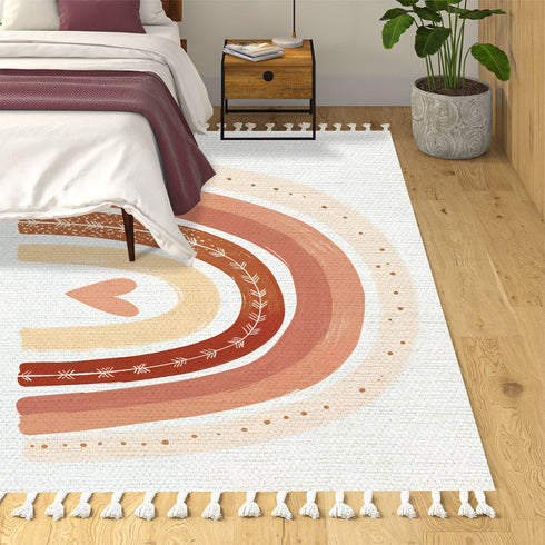 JBNJANKDAV Multi3, 90x150cm Boho Rug Scandinavian Nursery Rainbow Print for Playroom with Neutral Area Carpet Patio