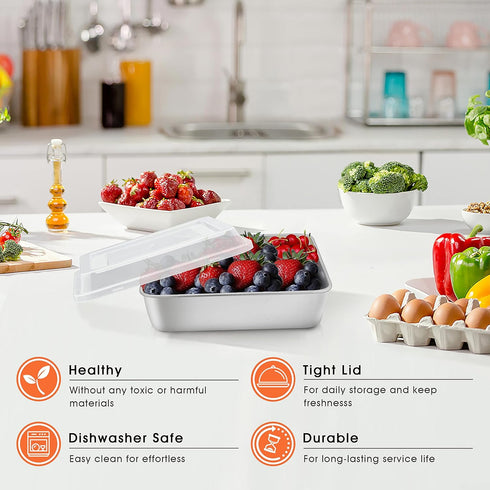 Herogo 8”x 8” Square Cake Pan Set, Stainless Steel with Lid for Brownies, Lasagna, and Cakes, 2 Pans + 2 Lids
