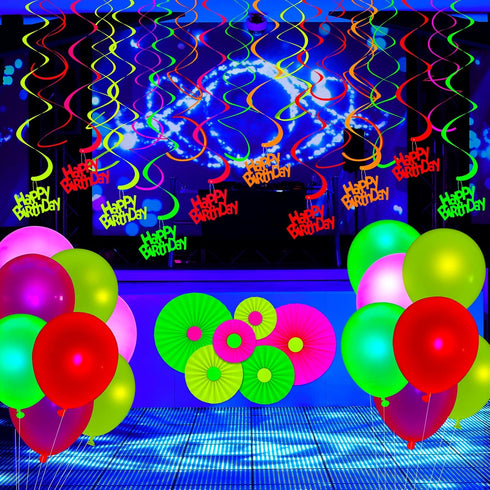 Sumind Neon Party Supplies, Glow in the Dark Balloons and Streamers for Adult Party Decorations