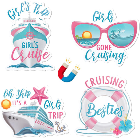 4PCS Oh Ship It s A Girls Trip Magnetic Door Decorations, Girl Cruise Ship Cabin Refrigerator Magnet Decal