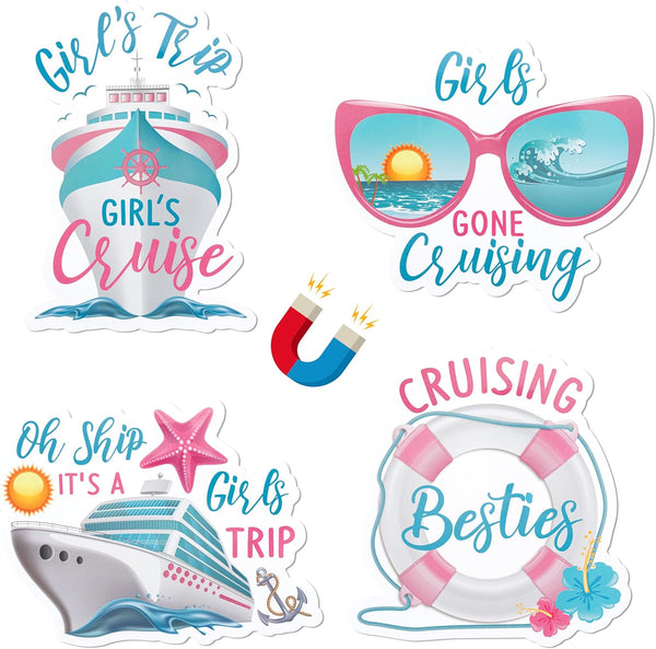 4PCS Oh Ship It s A Girls Trip Magnetic Door Decorations, Girl Cruise Ship Cabin Refrigerator Magnet Decal