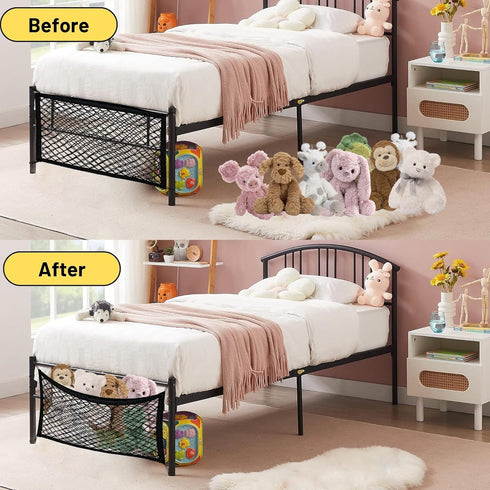 Stuffed Animal Storage Net for Kids, 2 Pack Bedside Toy Organizer Net - Elastic Bedside Storage Net with Tether,