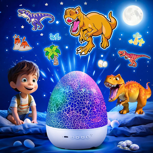 Dinosaur Night Light for Kids, 21 Lighting + 6 Films, 360° Rotate + Remote, 10 Sound Projector Night Light