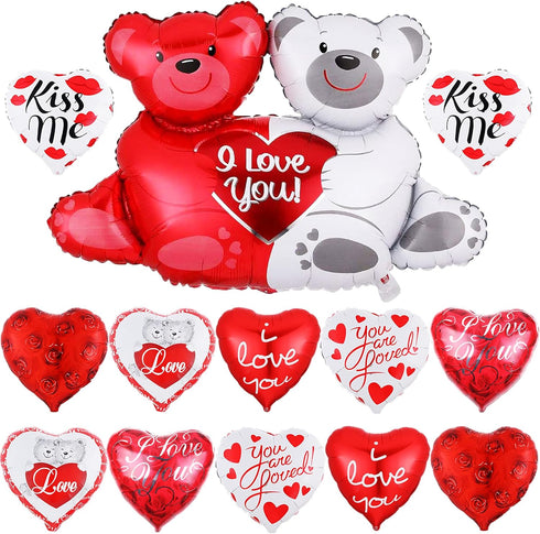 KatchOn Big Teddy Bear Balloons Set, 40 Inch, Pack of 13, I Love You Balloons for Engagement