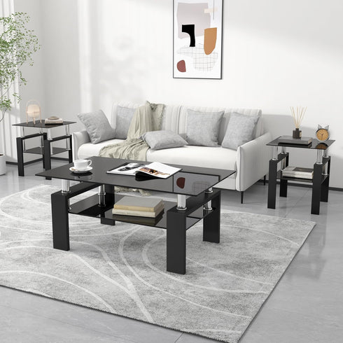 2-Tier (1, Glass Side Table Modern Glass Top Corner Table Living Room Square Side Table with Metal Leg for Living Room