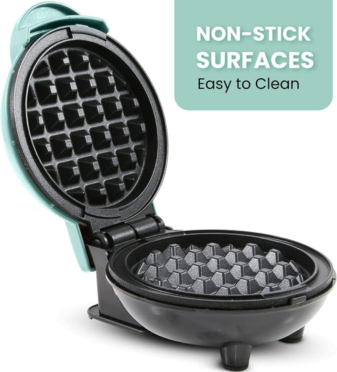 Elite Gourmet Electric Nonstick Mini Waffle Maker, 4.5-inch Belgian Waffles, Easy to Clean, Mint