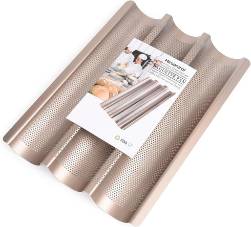 Hesanzol Baguette Pans for Baking, 15" x 11" Carbon Steel Nonstick Tray for French & Italian Bread
