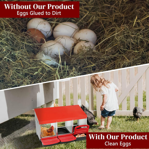 3-Compartment VINGLI Chicken Nesting Box Roll-Out with Plastic Baskets, Egg Nesting Boxes for Hens, Chicken Coop Laying