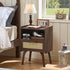 Lerliuo Rattan Nightstand, Bedside Table with Drawer Open Shelf, Cane Accent Side End Table with Solid Wood Legs