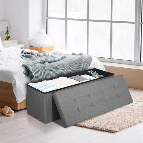 30 Inches 15"D 30"W 15"H) LEMY Folding Ottoman Storage Bench, Foot Rest Stool with Wooden Divider&Large Storage Space