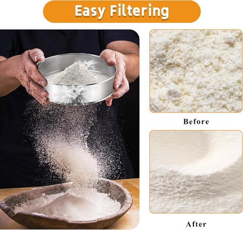 Gurlideo 3PCS 8 Inch 60 Mesh,6 Inch 40 4Inch 40Mesh Sieve Fine Mesh with brush, Stainless Steel Round Sifter