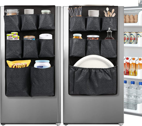 Mini Fridge Caddy Organizer Storage Bag, Over The Fridge Storage with 15 Extra Large Pockets for Daily Stuff (Black)