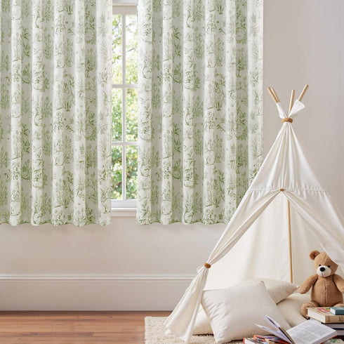JINCHAN 95% 63 Inches 2 Blackout Nursery Curtains Long, Bunny Woodland Toile Easter Decor Curtains Sage Green on Beige