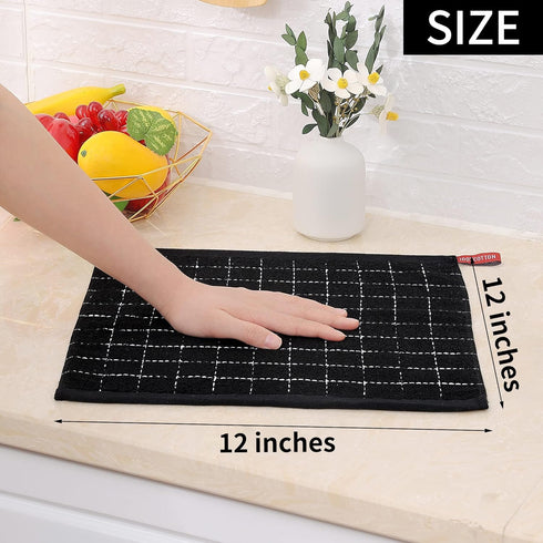 Homaxy 100% Cotton Terry Kitchen Dish Cloths, Ultra Soft and Absorbent, 6 Pack, 12 x 12 Inches, Black
