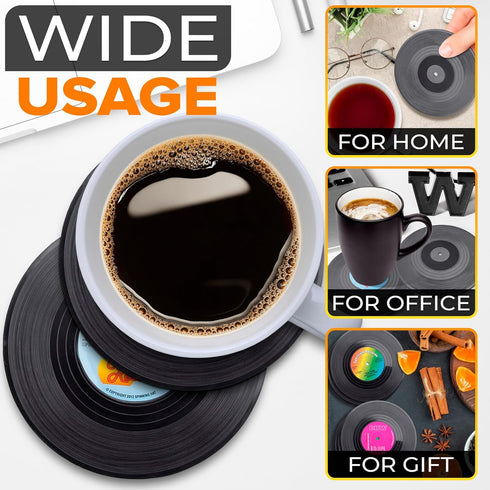 6 4.1" Set Pcs Vinyl Record Coasters Diameter Retro Drink Coasters Non-Slip Heat Resistant Lightweight Records Decor