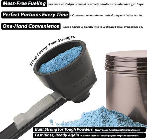 Slide Scoop (Set 1 2 the original measuring scoop + funnel No spill preparation of protein powder, workout & sports