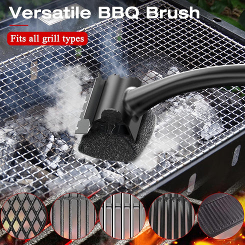 Grill Brush for Outdoor BBQ - Replaceable Bristle Free Heading and Reinforced Scraper - Safe BBQ Brushes