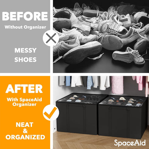 Closet, 2 Pack 16-32 SpaceAid Shoe Organizer for Foldable Shoe Storage Containers Baskets Boxes Bins w/Adjustable