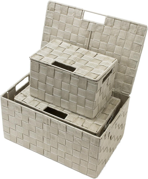Sorbus Storage Basket with Lid, Mesh Hand-Woven Decorative Storage Boxes, Wicker Basket Organizers (Variety Pack)
