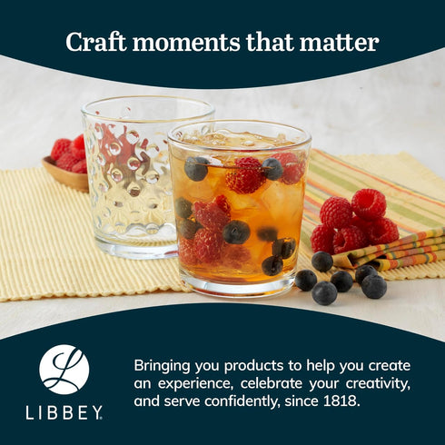 Libbey Awa Tumbler and Rock Glasses Set - Elegant Polka Dot Drinking Glasses, 16 All Purpose Cups for Events