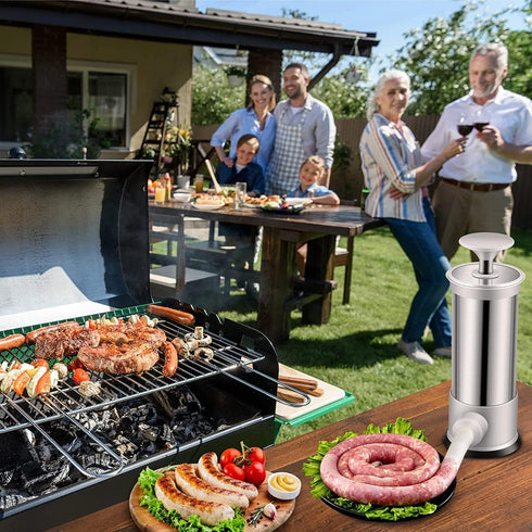 4 Inches BBQ(2.2LB) Sausage Stuffer with Different Stuffing Tubes, Manual Sausage Maker, Homemade Sausage Machine