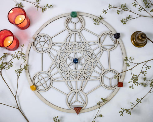 Fourth Level MFG 12" Platonic Solids Wood Wall Art, Sacred Geometry Zen Home Decoration for Yoga & Meditation