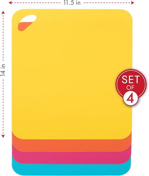 Dexas Heavy Duty Cutting Board Grippmat - Flexible Cutting Boards Set of 4, Non Slip Plastic Board Cutting Mat (11.5 by