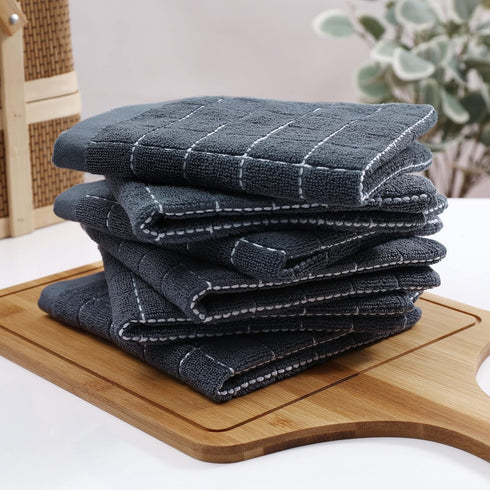 Homaxy 100% Cotton Terry Kitchen Dish Cloths, Ultra Soft and Absorbent, 6 Pack, 12 x 12 Inches, Dark Grey