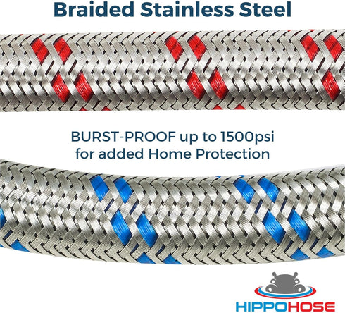 Washing Machine Hoses (1FT) - Braided Stainless Steel, Universal Fit for All Wash Machines, 2 Pack