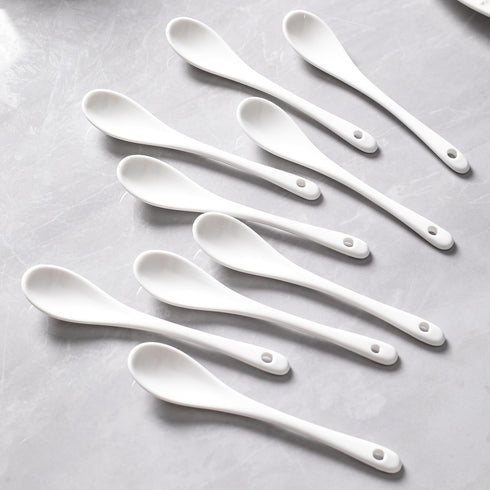 6PCS Porcelain White Coffee Spoons, Espresso Spoons for Tea, Sauce, Desserts