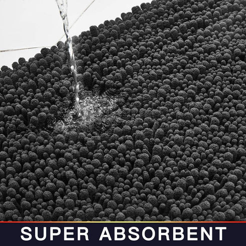 Walensee Non Slip Bathroom Rug Mat (24x17 Inch Dark Grey) Water Absorbent Super Soft Shaggy Chenille Machine Washable