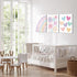 3 12x16in Pieces Nursery Boho Wall Art, Framed Cartoon Rainbow Canvas Prints, Colorful Heart Wall Decor, Cute Flower