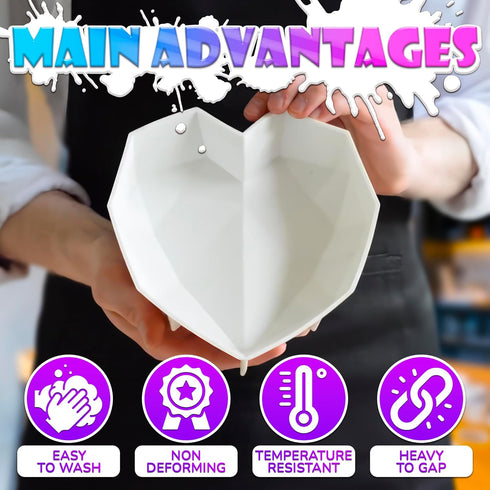 Breakable Heart Mold, Flexible Silicone Baking Mold for Cakes, Chocolate, Jellies & Freezer Desserts