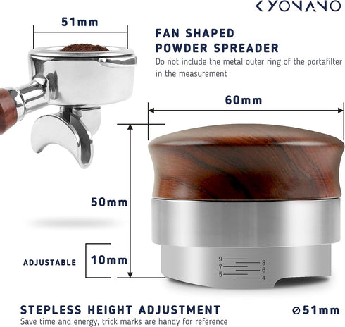 KYONANO Dalbergia Odorifera Wooden Coffee Distributor, 51mm Espresso Distributor with Adjustable Depth Scale