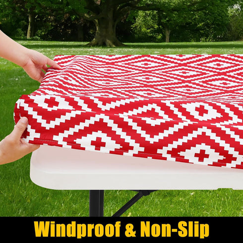 smiry Rectangle Picnic Table Cloth, Waterproof Elastic Fitted Outdoor Tablecloths for 4 Foot Tables, Wipeable Flannel Backed Vinyl Table Cover for Camping, Dining and Indoor (30"x48", Red)