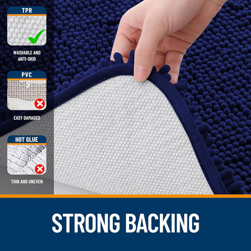 OLANLY Toilet Rugs U-Shaped 24x20 - Extra Soft Absorbent Chenille Bathroom Rugs, Non-Slip, Machine Washable Navy