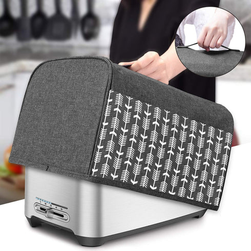 Yarwo 4 Slice Toaster Cover with Pockets, Nylon Fits Most Long Slot Toasters, Gray with Arrow