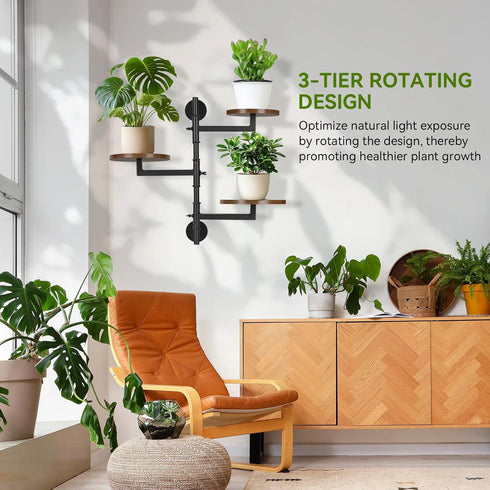3 180 Wooden Rotatable Window Sill Plant Stand, Tier Wall Plant Holder, Degree Rotating Plant Rack, Mid-Century Wooden