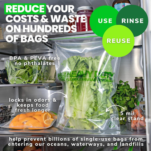 Smelly Proof HEAVY DUTY Reusable Ziplock Bags for Food Storage, USA Made, 2-Gallon, CLEAR, 5-mils, 12" x 16" - 5pk