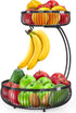 Simple Houseware 2-Tier Countertop Fruit Basket with Banana Hanger, Black