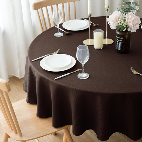 Biscaynebay Round 60" Textured Fabric Tablecloth, Brown Water Resistant Table Cloth for Dining, Kitchen, Parties