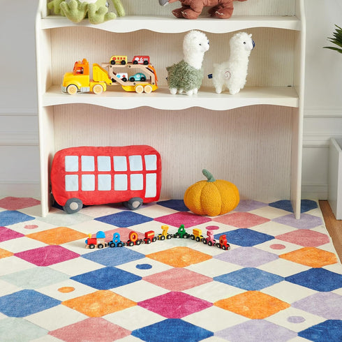 jinchan 2x5 Runner Rug, Colorful Trellis Washable Indoor Rug, Non-Slip Modern Diamond Carpet for Kids & Nursery