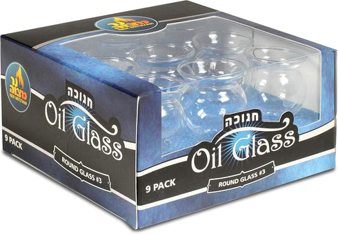 Ner Mitzvah Hanukkah Menorah with Glass Oil Cups - Elegant Holders for Shabbos and Chanukah, Size #3 (9-Pack)
