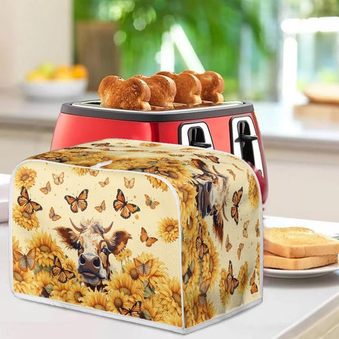 Sunflower Butterfly Printed Toaster Cover for Anti-Dust and Fingerprint, Decorative Accessories for Kitchen Small