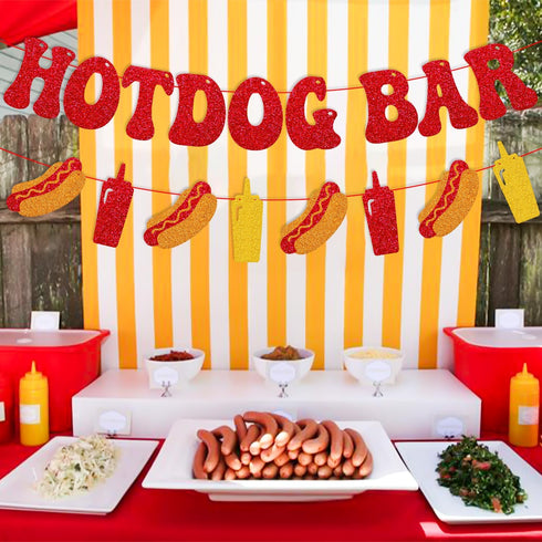 YWLACC Hotdog Bar Banner Hotdog Birthday Party Supplies for Children Kids Sausage Bday Party Decorations