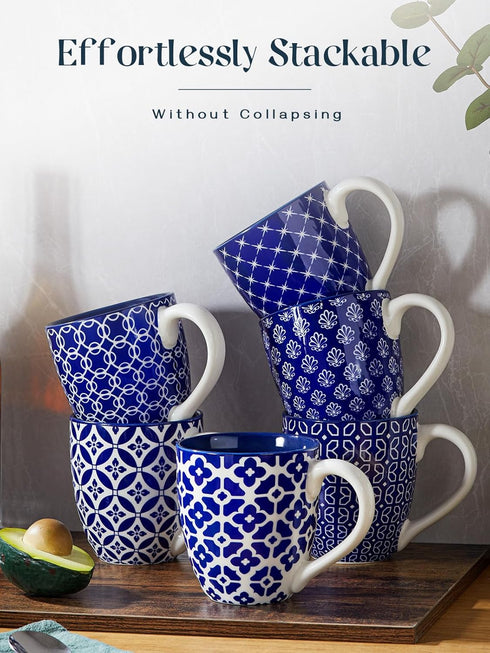 Set 6, 16 oz DOWAN Coffee Mugs of Large Porcelain Coffee Cups with Handle for Coffee Tea and Cocoa, Ceramic Coffee Mug